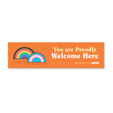 Load image into Gallery viewer, orange LGBTQIA+ window decal you are proudly welcome here
