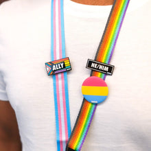 Load image into Gallery viewer, progress pride lanyard pronoun pin ally pin