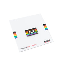 Load image into Gallery viewer, LGBTQIA+ rainbow ally enamel pin with black and brown stripe