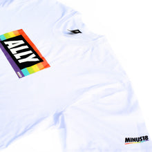 Load image into Gallery viewer, white t-shirt rainbow LGBTQIA+ ally
