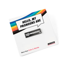 Load image into Gallery viewer, Ask me for my pronouns black enamel pin