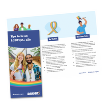 Load image into Gallery viewer, education flyer minus18 idahobit - tips to be an LGBTQIA+ ally