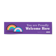 Load image into Gallery viewer, purple LGBTQIA+ window decal you are proudly welcome here