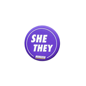 purple she/they pronoun pin minus18