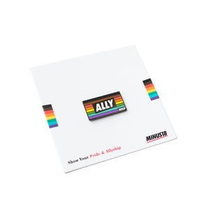 LGBTQIA+ rainbow ally enamel pin with black and brown stripe