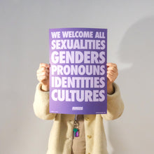 Load image into Gallery viewer, "All Welcome" Purple LGBTQIA+ Poster