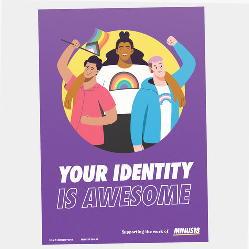 A3 LGBTQIA+ poster your identity is awesome