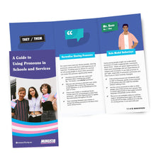 Load image into Gallery viewer, LGBTQIA+ trans gender diverse education flyer: guide to using pronouns in schools and services