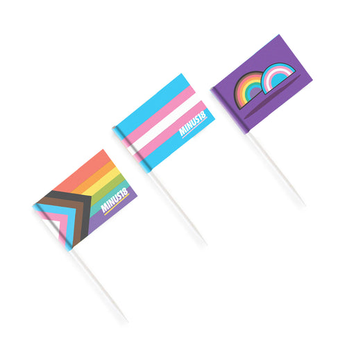 LGBTQIA+ Progress Pride, Trans and rainbow toothpick flags Minus18