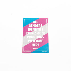 All Genders Welcome trans sticker Minus18