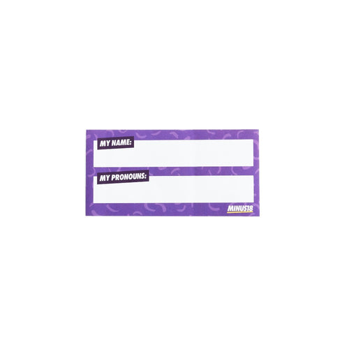 Name and Pronoun sticker purple Minus18
