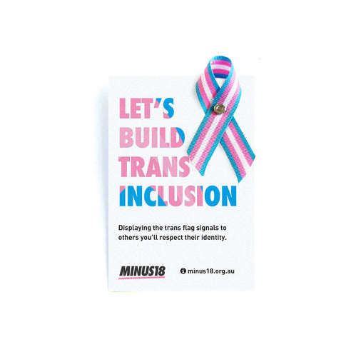 Trans Flag ribbon let's build trans inclusion